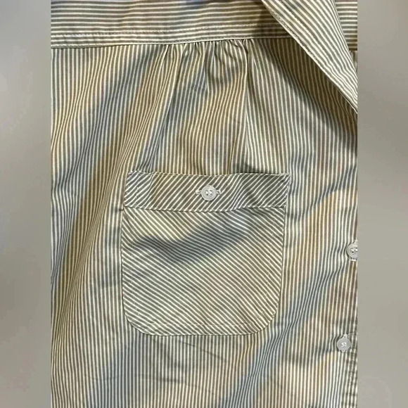 Vintage Linnay stripe boxy cap sleeve button down blouse pockets cream/white - Picture 5 of 10